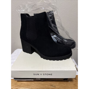 Sun + Stone Women's Black Micro Morghan Lug Sole Block-Heel Booties Shoe Size 10